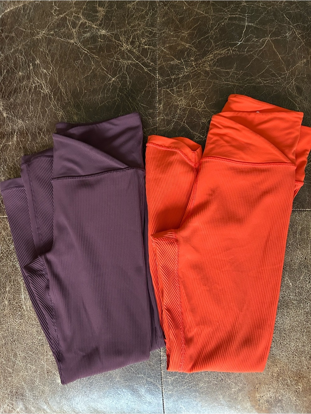 Athleta Elation Crossover Waist Ribbed 7/8 Tight Leggings Bundle Plum & Orange